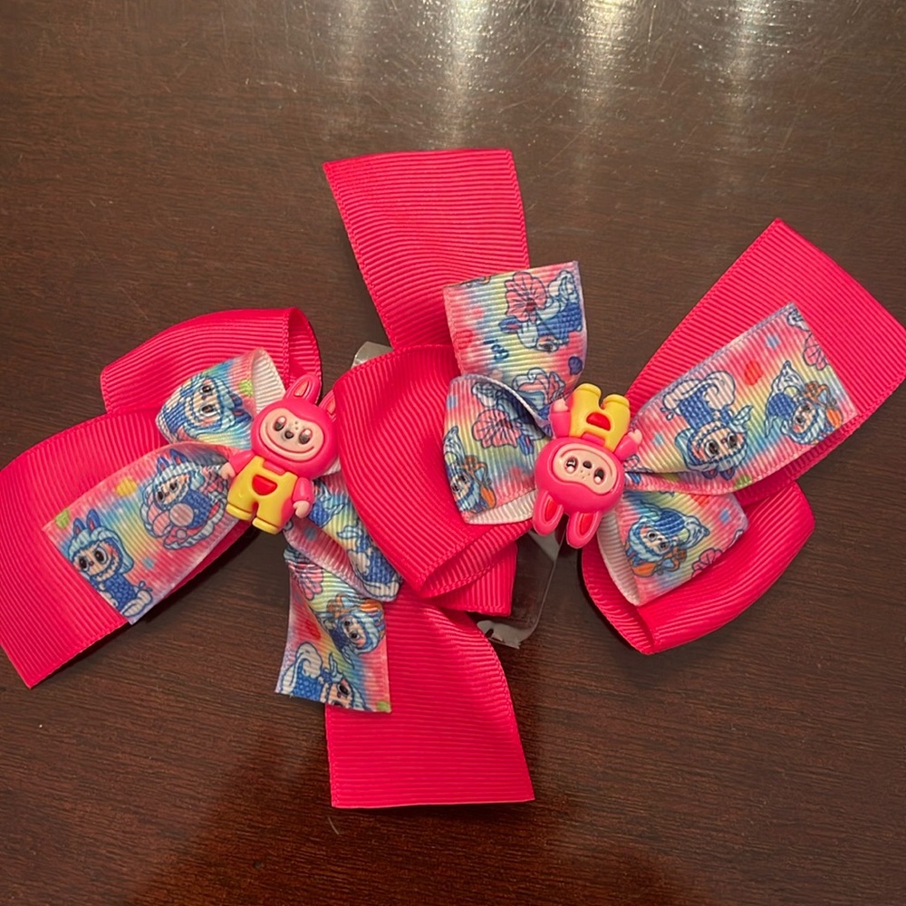 Colorful labubu monster Cartoon Hair Bows nwt set of two